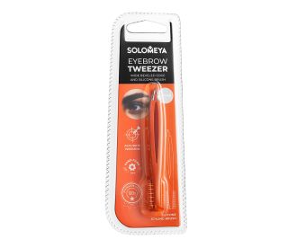 Solomeya Пинцет для бровей со скошенным краем и силиконовой щеточкой/Eyebrow tweezer with wide beveled edge and silicone brush ST006, 1 шт.