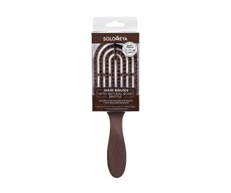 Solomeya Расческа массажная для волос с натуральной щетиной, Коричневая / Hair Brush with natural boar bristle, Brown, 1 шт в упаковке 