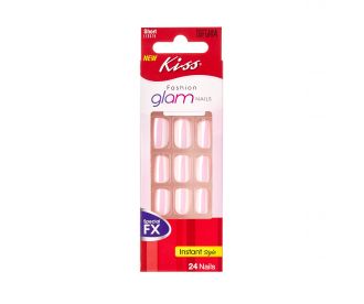 Kiss Набор накладных ногтей без клея, короткая длина "Розовое сияние" 24 шт  Fashion Glam Nails DGFGN04RF