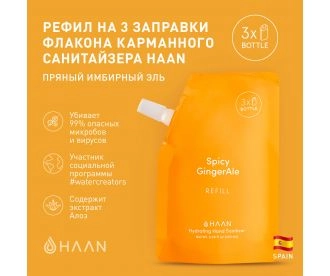 HAAN Рефилл для наполнения карманного санитайзера  "Пряный Имбирный Эль"/ Pouch Hydrating Hand Sanitizer  Spicy Ginger Ale, 100 мл