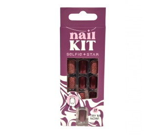 Selfie Star Набор накладных ногтей без клея Бордовый, короткая длина  /  Nails kit without glue Bordeaux, short length  SSNK6261, 24 шт PD6261